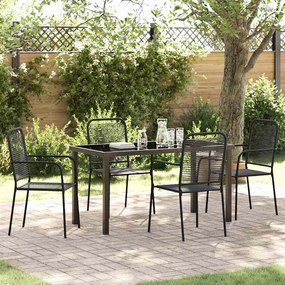 vidaXL Conjunto de Jantar de 5 Peças para Jardim em Corda de Algodão Preta e Aço