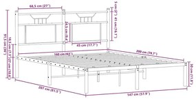Estrutura de cama sem colchão 180x200cm metal carvalho sonoma