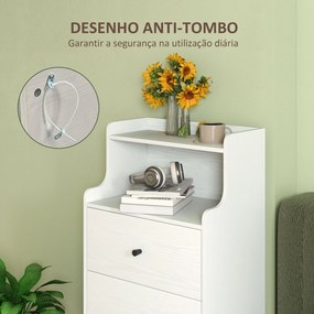 Cómoda com 3 Gavetas Cómoda de Quarto Estreita com Prateleiras Abertas Anti-Tombo Gaveteiro Alto 47x29x95 cm Branco