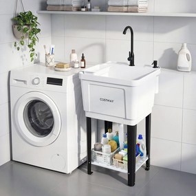 Lava-loiça de Lavandaria plastico, 50,5 x 48 x 120,5 cm, Torneira Giratória de 360°, Branco