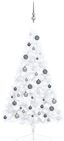 vidaXL Meia árvore Natal artificial pré-iluminada c/ bolas branco