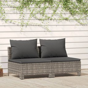 vidaXL Sofá de jardim de 2 lugares com almofadões vime PE cinzento