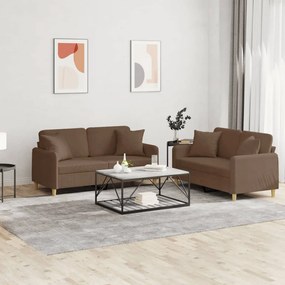 vidaXL 2 pcs conjunto de sofás com almofadas tecido castanho