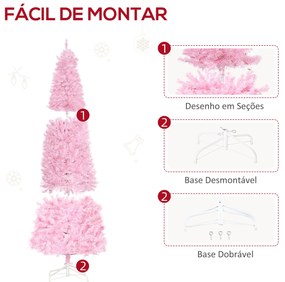 Árvore de Natal Artificial Altura 180cm Ignífugo com 618 Ramos 300 Luzes LED IP20 Folhas de PVC Abertura Automática Base Dobrável e Suporte Metálico D