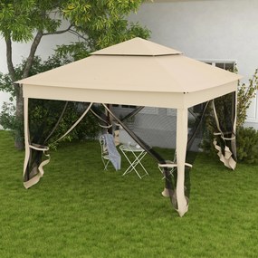 Tenda Dobrável de Exterior Tenda de Jardim com Teto Duplo Rede Mosquiteira Amovível 325x325x270 cm Creme
