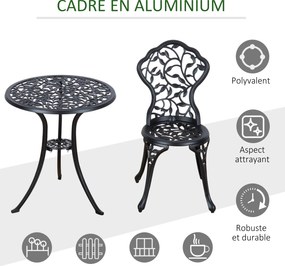 Conjunto de bistro de 3 peças com 2 cadeiras e 1 mesa redonda de estilo antigo, para jardim, terraço ou varanda, preto FR