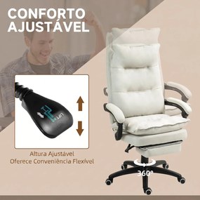 Cadeira de Secretária com Massagem, Altura Ajustável, Encosto Reclinável, Apoio para os Pés e Rotação 360°, Creme