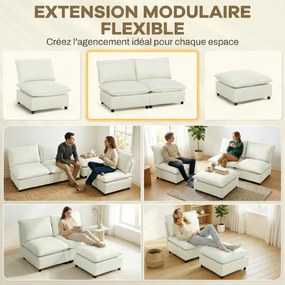 Sofá modular de 2 lugares 146 (C) x 85 (P) x 78 (A) cm, sofá de sala moderno de 146 cm sem braços, com assento largo e almofadas, cor creme