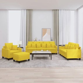 vidaXL 4 pcs conjunto de sofás com almofadas tecido amarelo-claro