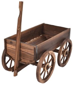 Floreira de jardim carro em madeira com rodas Suporte decorativo para plantas de pátio para exterior 120 x 43 x 53,5 cm Castanho