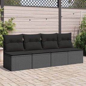 vidaXL Sofá de jardim com almofadões 4 lugares vime PE preto