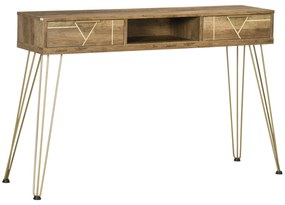 HOMCOM Consola Móvel de Entrada com 2 Gavetas Prateleira Aberta e Pés de Aço para Sala de Estar Corredor Estilo Moderno 120x29x79cm Madeira e Bronze