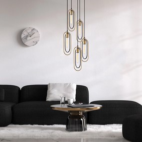 Candeeiro Suspenso Cerco – Preto e Dourado – 48 x 48 cm