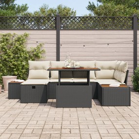 Conjunto de Sofá de Jardim de 7 Peças com Almofadas Preto de Rattan