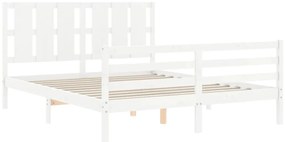 Estrutura de cama King Size com cabeceira madeira maciça branco