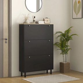 Sapateira, 80 x 23,5 x 121 cm, Capacidade para 24 Pares, Preto
