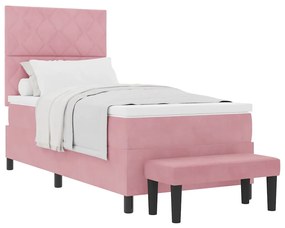 Cama Box Spring Rosa com Colchão e Banco 90x190 cm Veludo