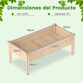Conjunto de 2 Floreiras 122 x 62 x 48 cm em madeira de abeto natural com suportes para legumes, flores e ervas aromáticas, para varanda, pátio ou jard