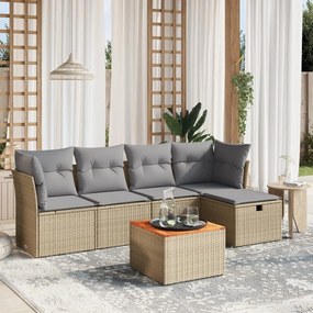 vidaXL 6 pcs conj. sofás jardim c/ almofadões vime PE bege misturado