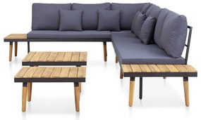7 lugares conjunto lounge jardim + almofadões acácia castanho