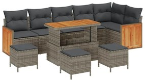 Conjunto de Sofá de Jardim com Almofadas vidaXL de 10 Peças Cinza Ratt