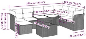 9 pcs conjunto de sofás p/ jardim c/ almofadões vime PE preto