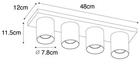 Spot de teto moderno preto dourado 4 luzes - Tubo Moderno