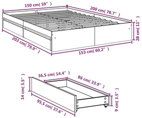 Estrutura de cama c/ gavetas derivados madeira cinza sonoma