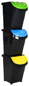 vidaXL Caixotes do lixo com tampa empilháveis 3 pcs 120 L PP preto