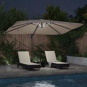 Parasol Roma de braço articulado com LEDs Taupe 352x251x265 cm Alumíni