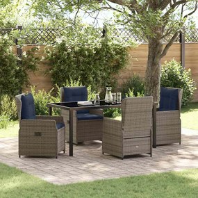 vidaXL Conjunto de Jantar de Jardim 5 Peças em Rattan e Poliéster Cinza