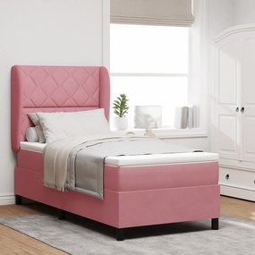 Cama Box Spring vidaXL com Colchão em Rosa, 90x190 cm, Veludo