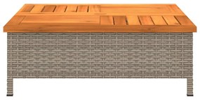 Mesa de jardim 70x70x25cm vime e madeira acácia maciça cinzento