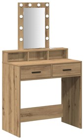 Mesa de Maquiagem vidaXL com Luzes LED Carvalho Artisan 79x41x140 cm