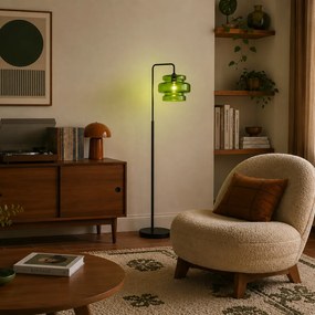 Candeeiro de pé retro preto com vidro verde - Denise