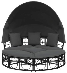 Cama lounge de exterior c/ toldo e almofadões vime PE preto