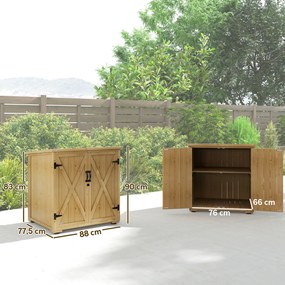 Armário de arrumação em madeira para o jardim, com porta dupla, prateleiras ajustáveis e teto em madeira de abeto com cobertura bituminada