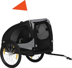 Reboque de bicicleta para cães com janelas em malha, refletores e bandeira de segurança, 140 x 71 x 83 cm, preto