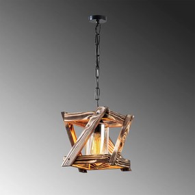 Candeeiro Suspenso Erebos – Preto e Madeira – 25 x 25 cm