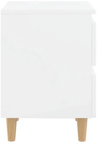 Mesas cabeceira 2 pcs pernas pinho 40x35x50 cm branco brilhante