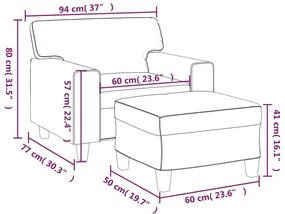 Poltrona com apoio de pés couro artificial 60 cm cor creme