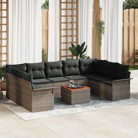 Conjunto de Sofá de 10 Peças vidaXL com Almofadas Cinza Polyrattan Acá