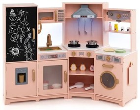 Cozinha de canto de madeira para brincar com luzes e sons - Grande conjunto de cozinha de faz de conta - Branco