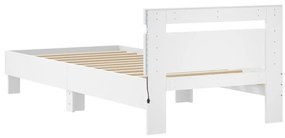 Estrutura de cama com cabeceira e luzes LED 90x200 cm branco