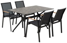 Conjunto 4 Cadeiras de Jardim, Terraço  ROSAURO, empilhável, alumínio preto, textilene preto Restaurante, Café, Bar