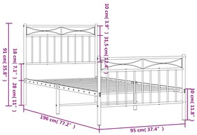 Estrutura de cama com cabeceira e pés 90x190 cm metal preto