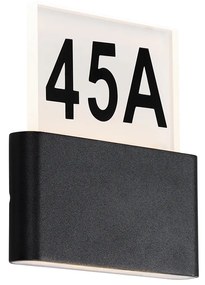 Candeeiro de parede exterior preto com LED e números de casa IP54 - Kandi