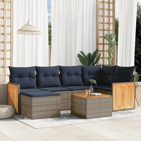 vidaXL 7 pcs conjunto sofás p/ jardim c/ almofadões vime PE cinzento