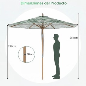 Guarda-sol de jardim de 270 cm (BASE NÃO INCLUIDA), inclinável, com mastro de 8 varas em madeira de faia, teto ventilado e roldanas, para exterior, pá