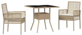 Conjunto de Jantar para Jardim de 3 Peças Bege Rattan Poliéster
